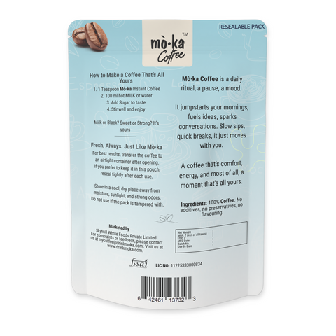 Try our Moka Instant Coffee – 100% pure coffee, quick and easy for a bold, rich flavor. No fillers or additives, just real coffee in an instant. Taste the difference at www.drinkmoka.com